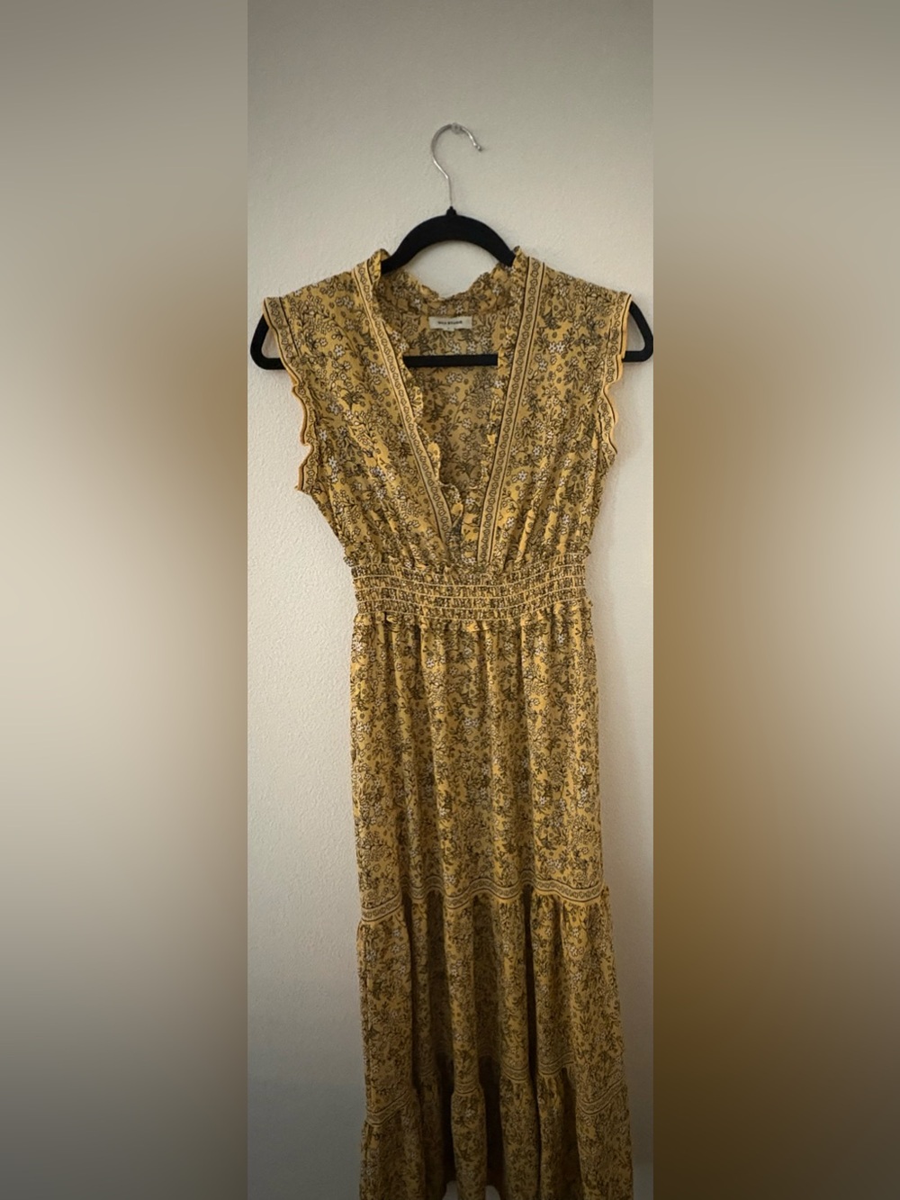 Max Studio Yellow Floral Smocked-Waist Maxi Dress